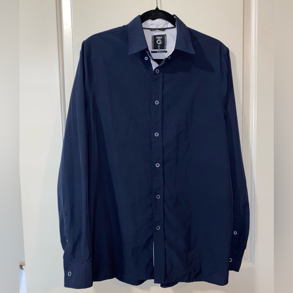 🔴EUC Men's Navy Slim Fit Dress Shirt SIZE MEDIUM